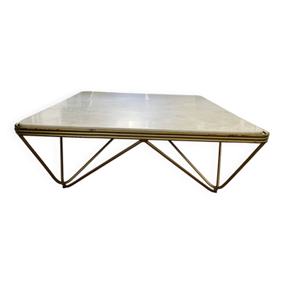 Table basse vintage en marbre et laiton – années 60/70