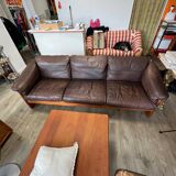 Scandinavian bench in solid teak and leather 1970