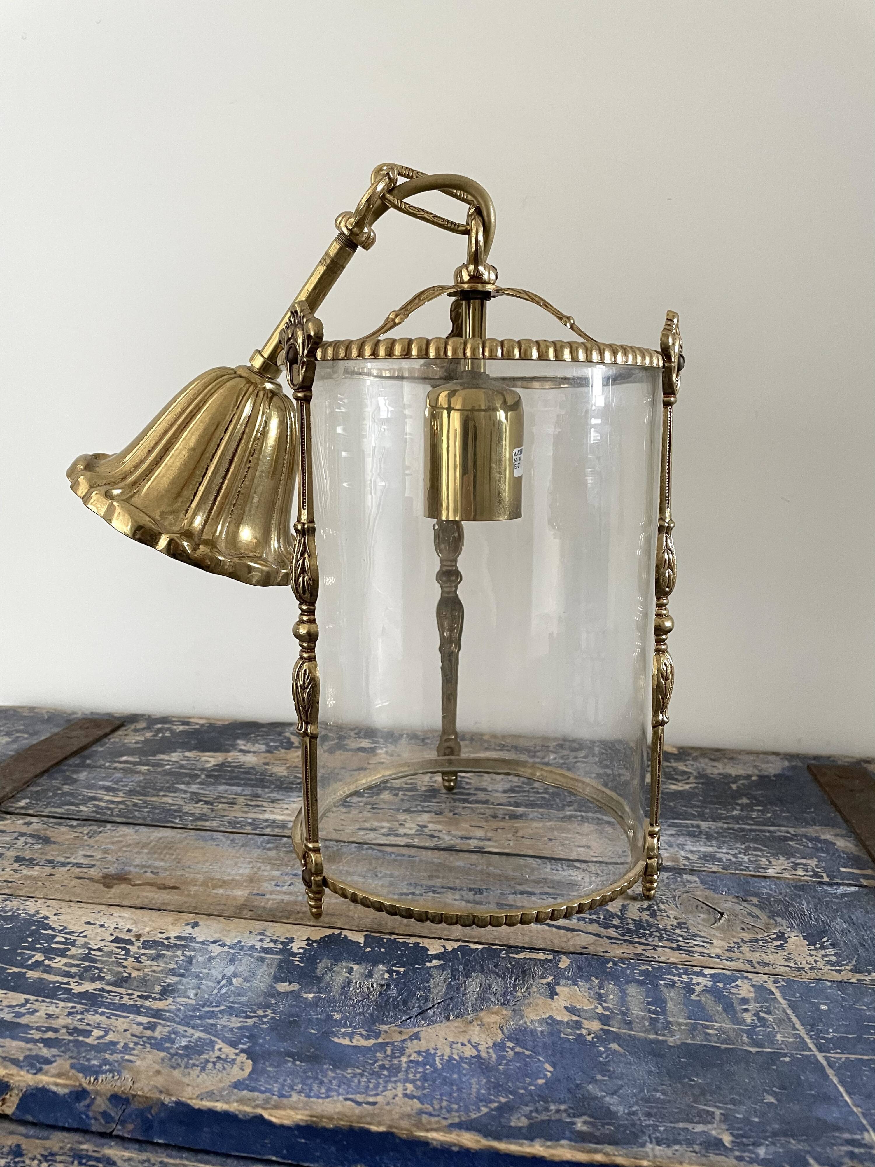 Cylindrical lantern suspension in brass and glass