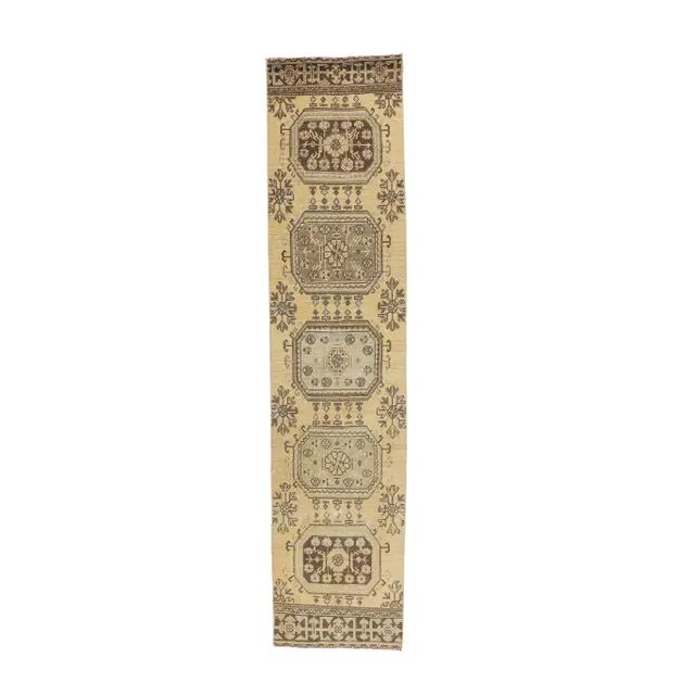 1970s Turkish Oushak geometric wool rug 72x323