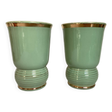 Paire d’anciens vases en céramique verte et dorée