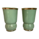 Pair of antique green and gold ceramic vases