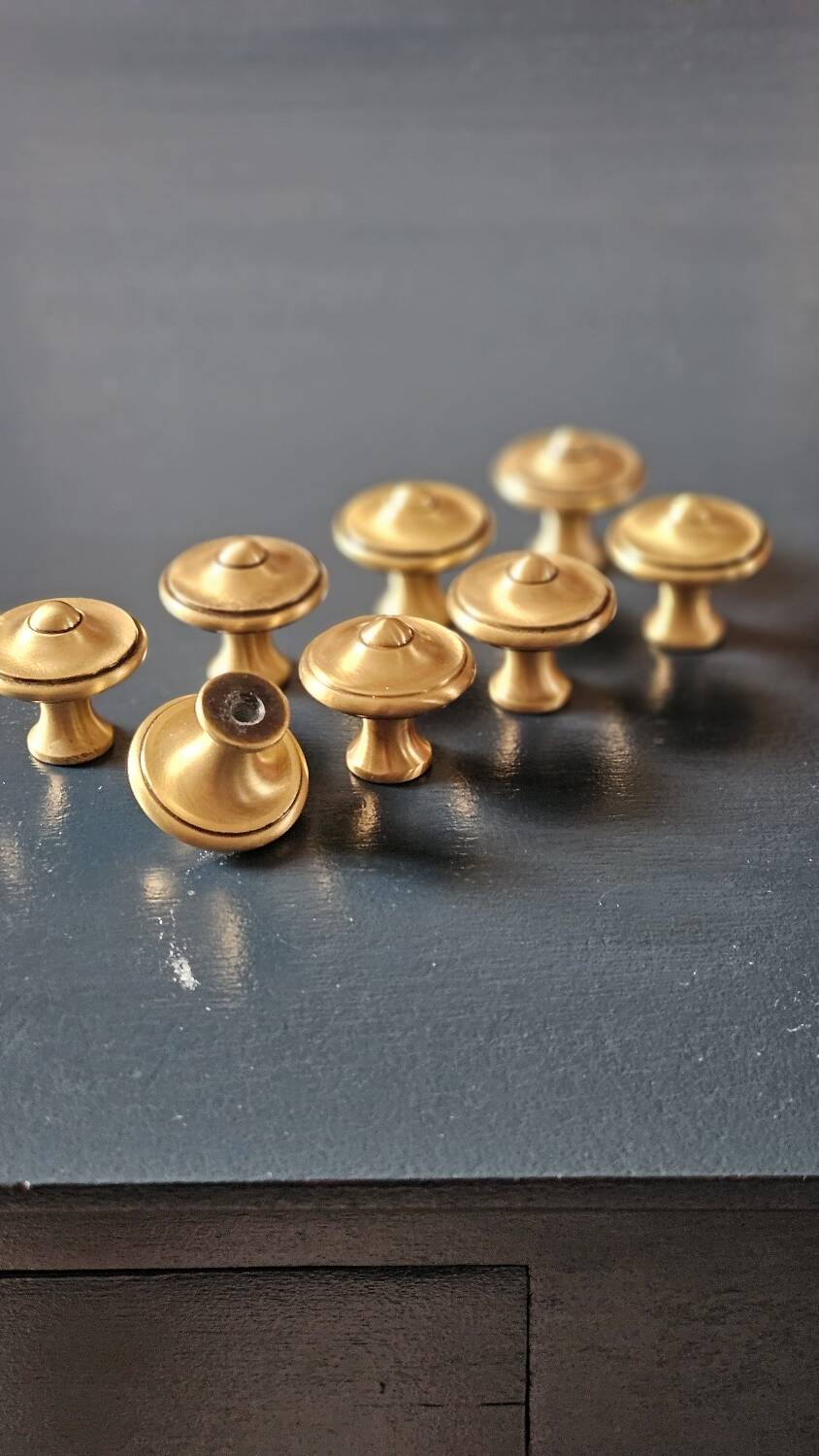 8 patinated brass furniture knobs