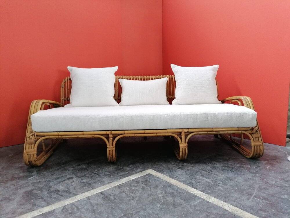 Mid-Century Rattan and Bamboo Canapé, Italy, 1960s