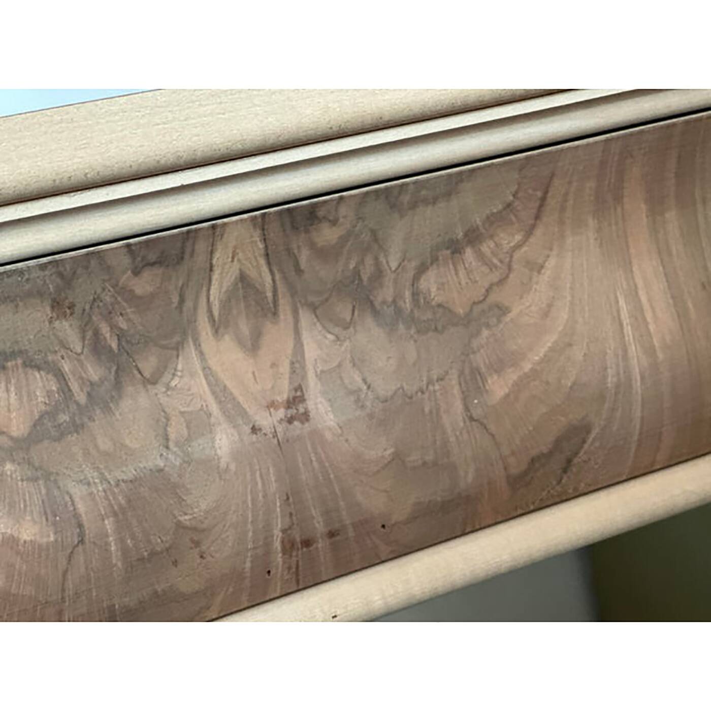 Italian Natural Consolle in Walnut Feather Wood and Maple and Walnut Inlays