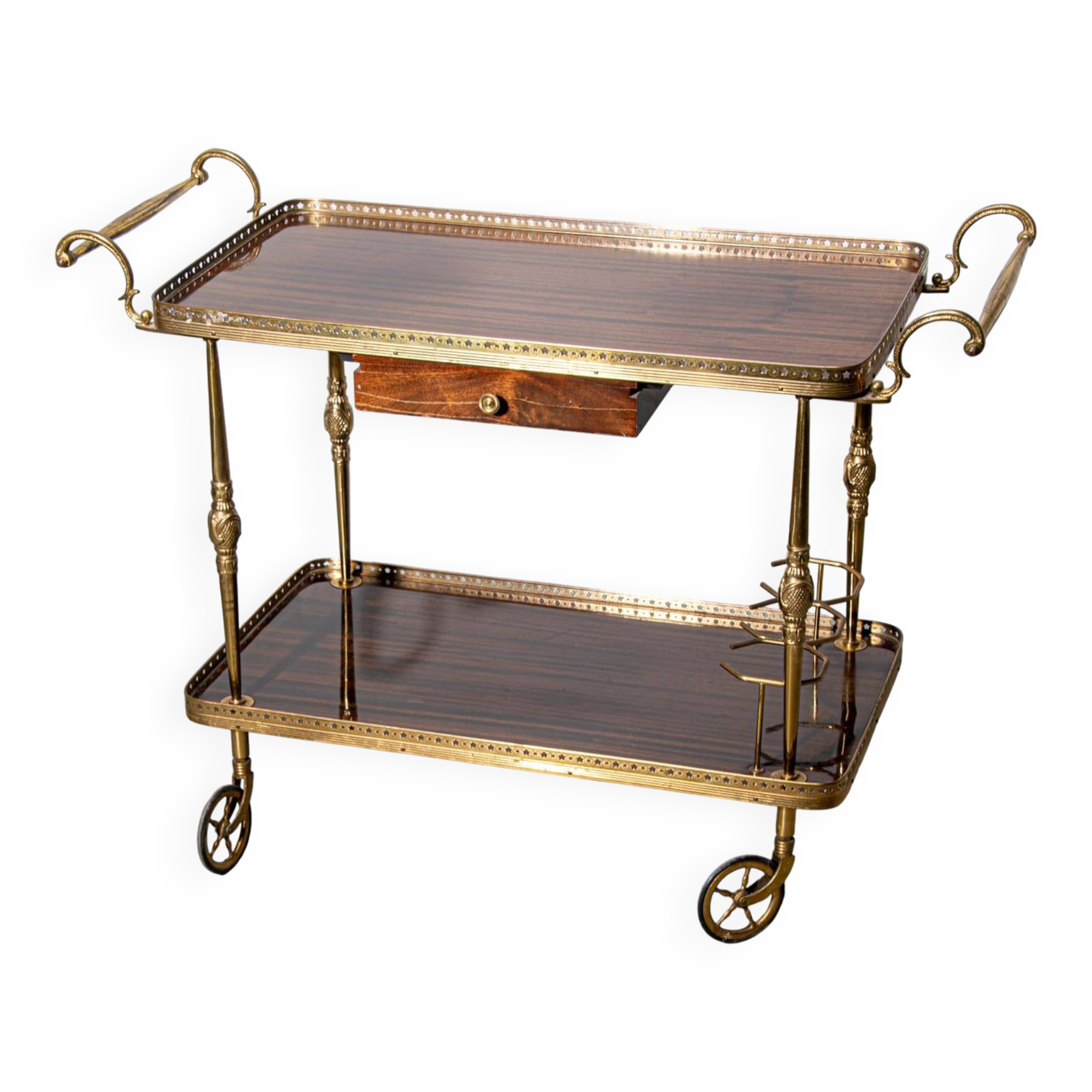 Desserte en acajou et laiton vers 1950