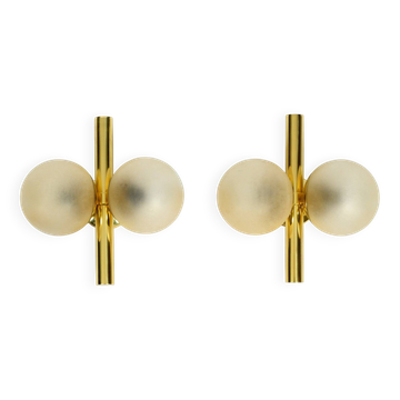 Pair of beautiful 60s Kaiser brass wall lamps with two golden glass spheres