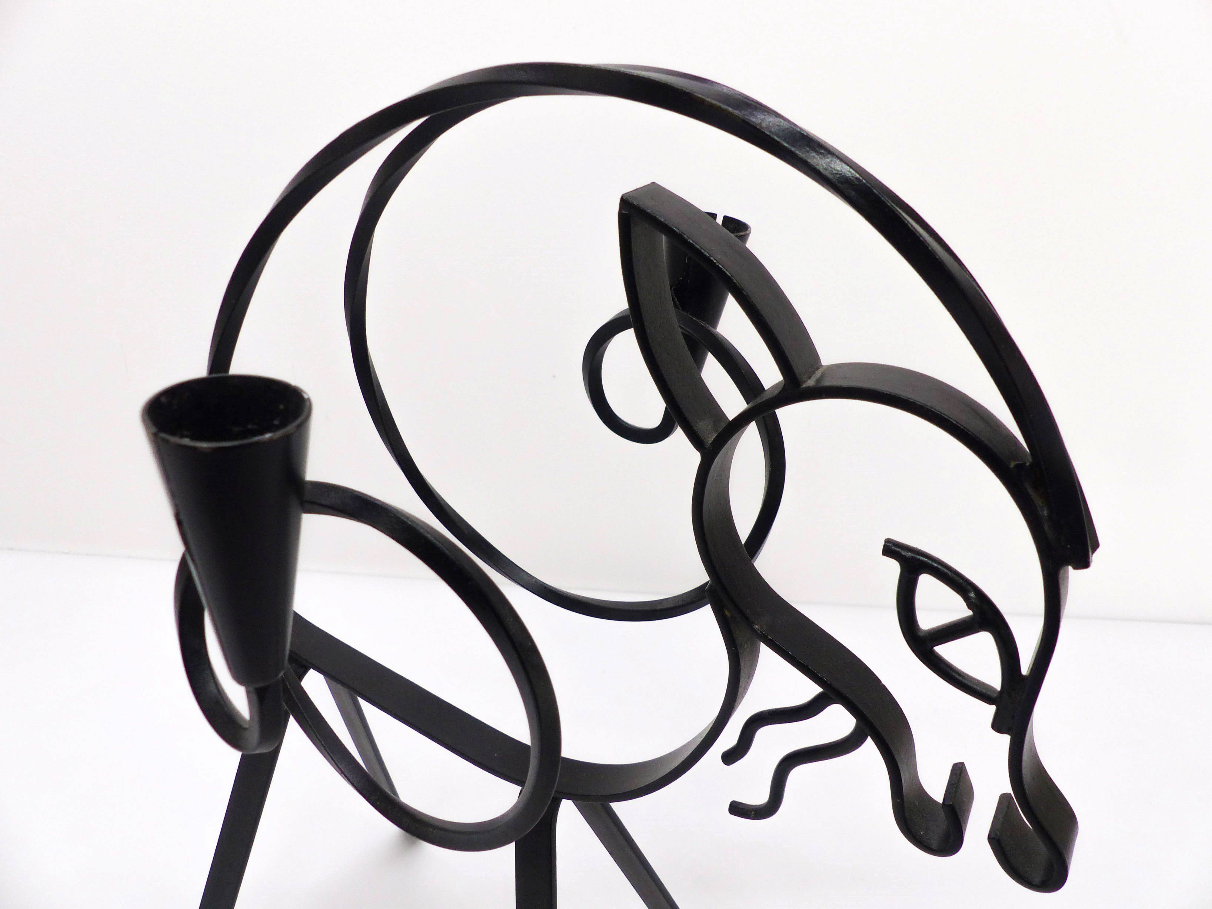 Scandinavian vintage fawn iron candlestick Ystad Metall 1960