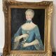 Louis XV table oil on canvas frame with gold leaf.