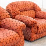 Vintage living room, club style, composed of a 3-seater sofa and 2 armchairs, 1970s