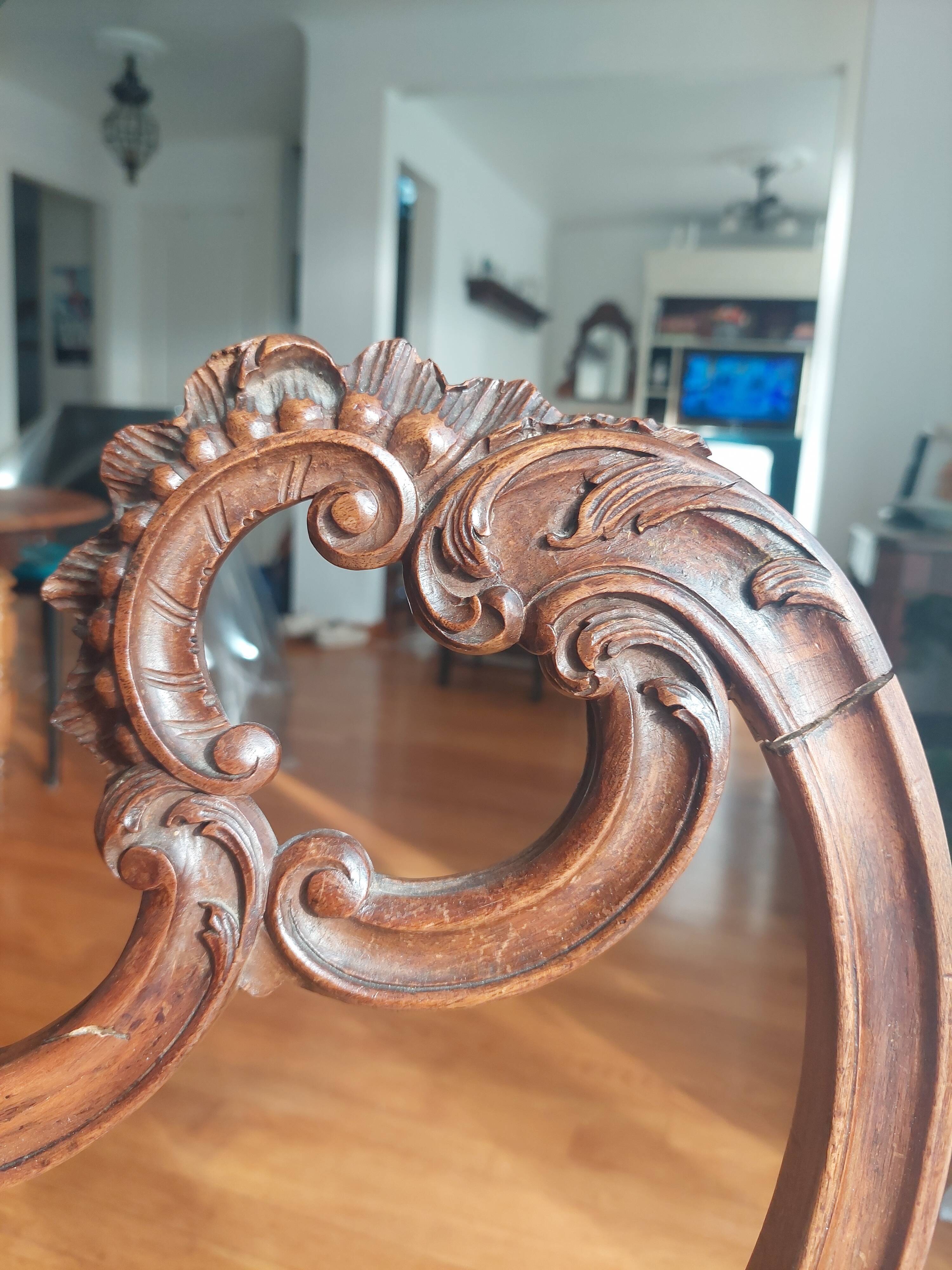 Louis XV style chair with asymmetrical carved wooden back