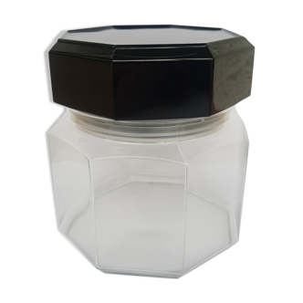 Octagonal glass jar and opaline lid France