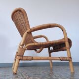 Rattan and bamboo armchair, 70s