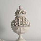 White Ceramic Table Lamp with Flower Motif, Italy 1960s