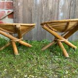 Pair of Spiral Stools in Wicker Rattan Made in France Vintage #B796