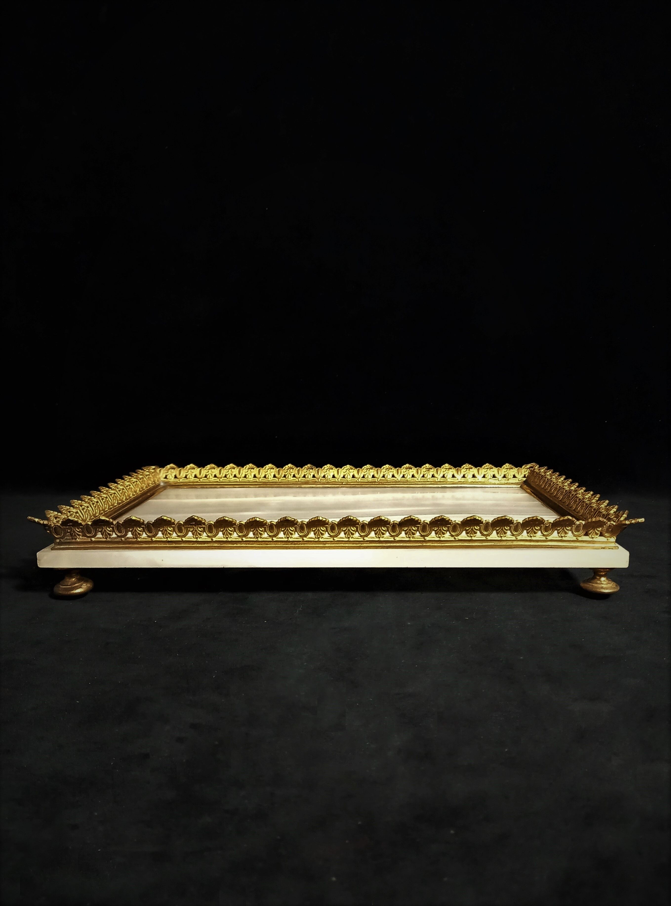 Onyx desk top with brass gallery