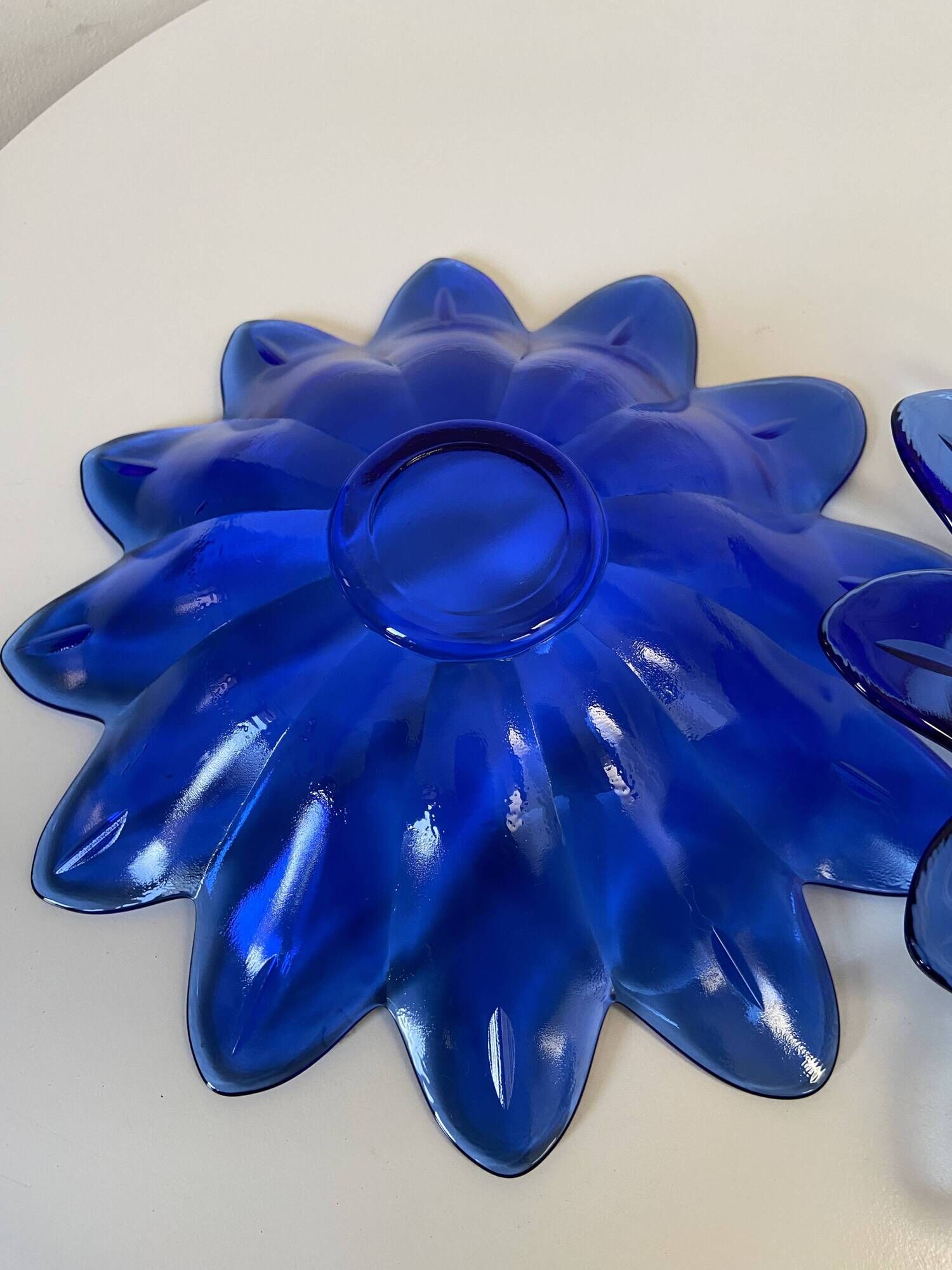 Set of 2 small plates fruit cup in the shape of a daisy/blue flower - pocket tray / ashtray