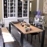 Table with Fermob bench in natural wood and iron