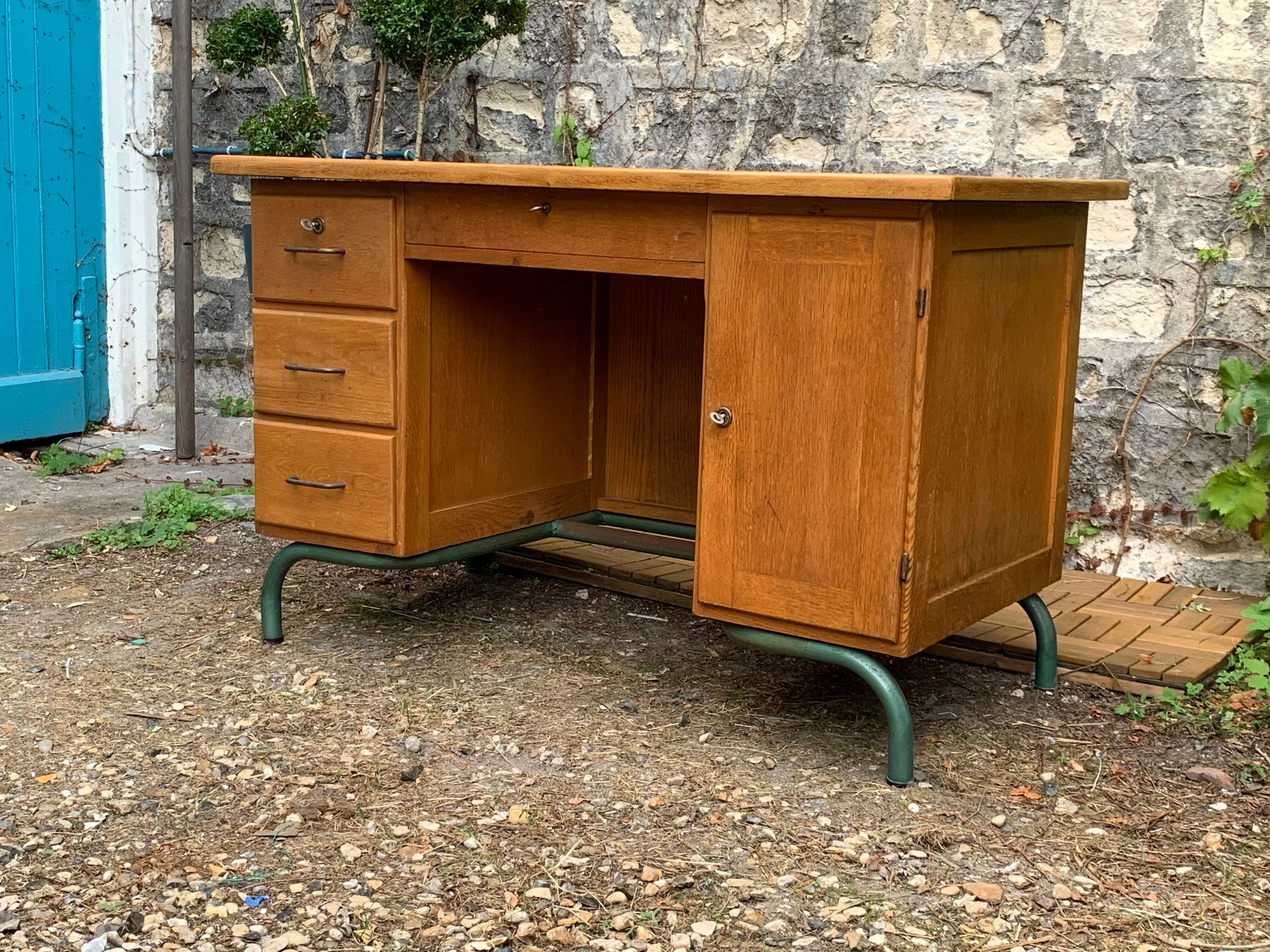 1950s schoolmaster's desk in solid oak