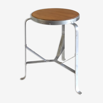 Steel and solid wood workshop stool - early XXth