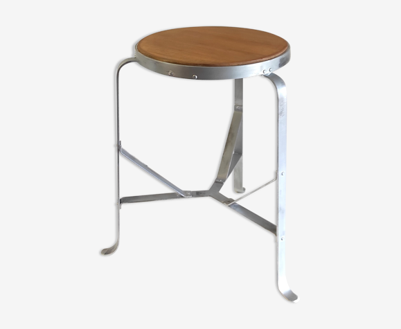 Tabouret d’atelier acier et bois massif - début XXème