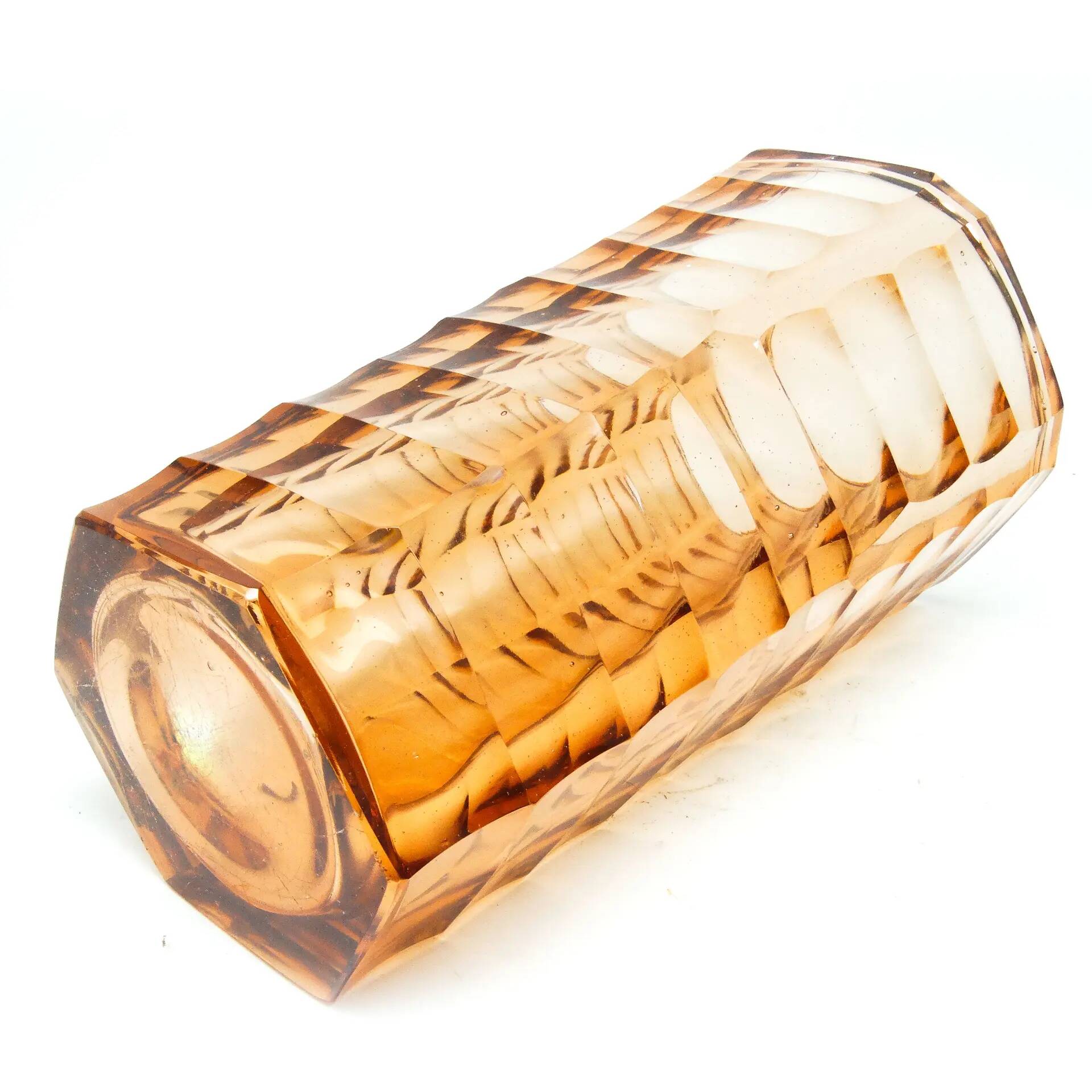 Art Deco vase, pink crystal glass, Zawiercie Glassworks, Poland, 1930s