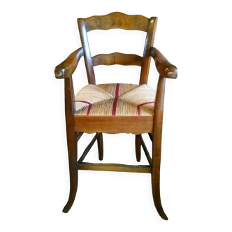 Chaise haute paillée enfant en noyer