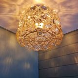 Brass and amber textured glass ceiling light, design by Helena Tynell, Limburg.