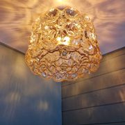 Brass and amber textured glass ceiling light, design by Helena Tynell, Limburg.