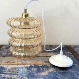 Vintage pendant lamp in electrified golden glass to nine