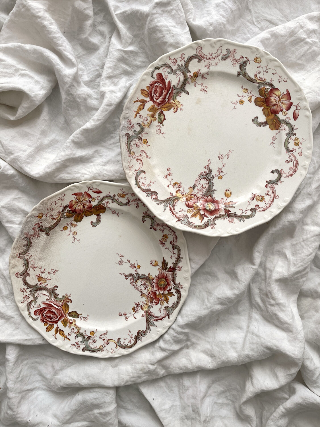 2 polychrome ironstone dinner plates "Wentworth" by Emile Bourgeois