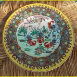 Canton China porcelain plate with roosters decor