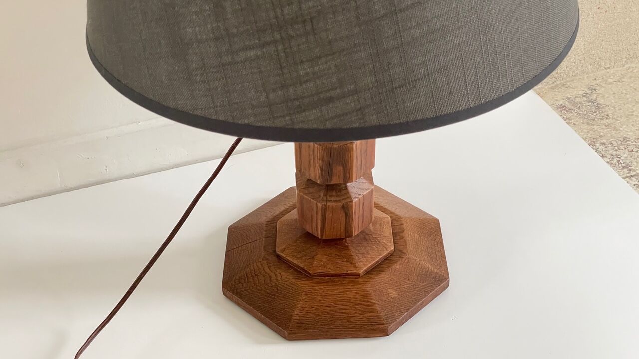 Art deco solid oak lamp