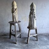 Set of two natural white plaster sculptures by Walter De Buck — figurative folkloric pair