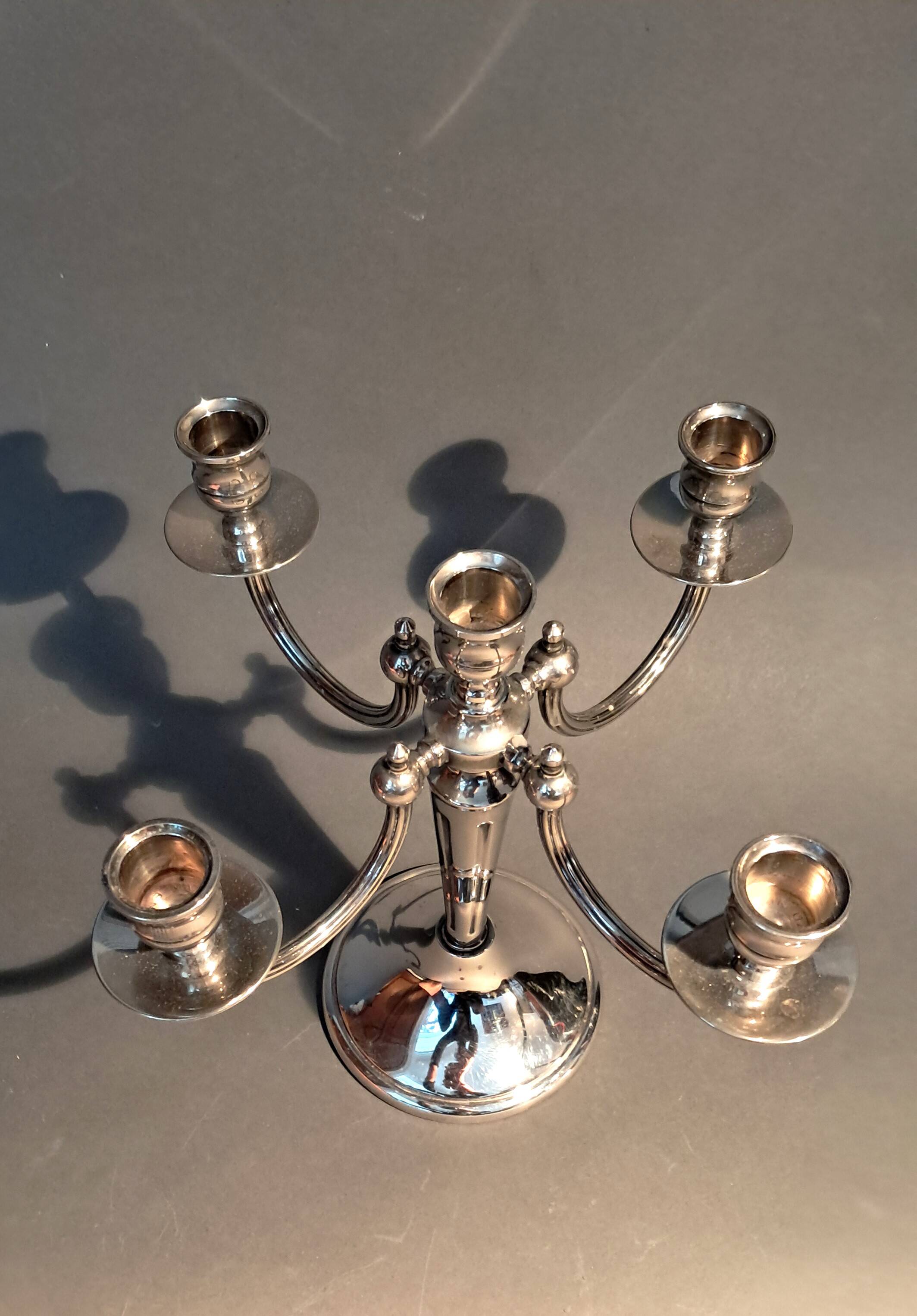 Silver plated 5 candle chandelier, England 1960.