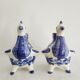 Pair of bird candlesticks in blue white, Skyros earthenware