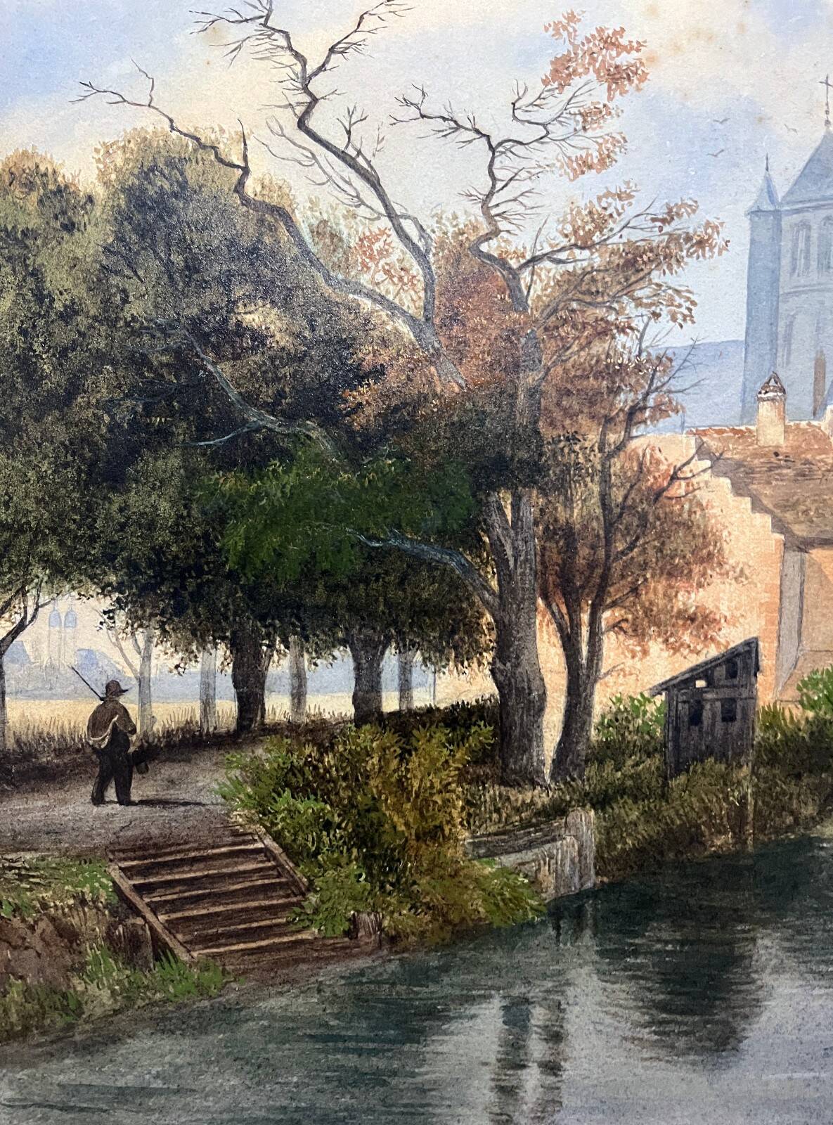Large Watercolour Table XIX Century Tanneries District (Rouen?)