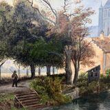 Large Watercolour Table XIX Century Tanneries District (Rouen?)