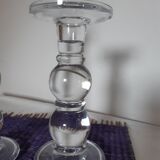 Bougeoirs en verre pied boule, lot de 2
