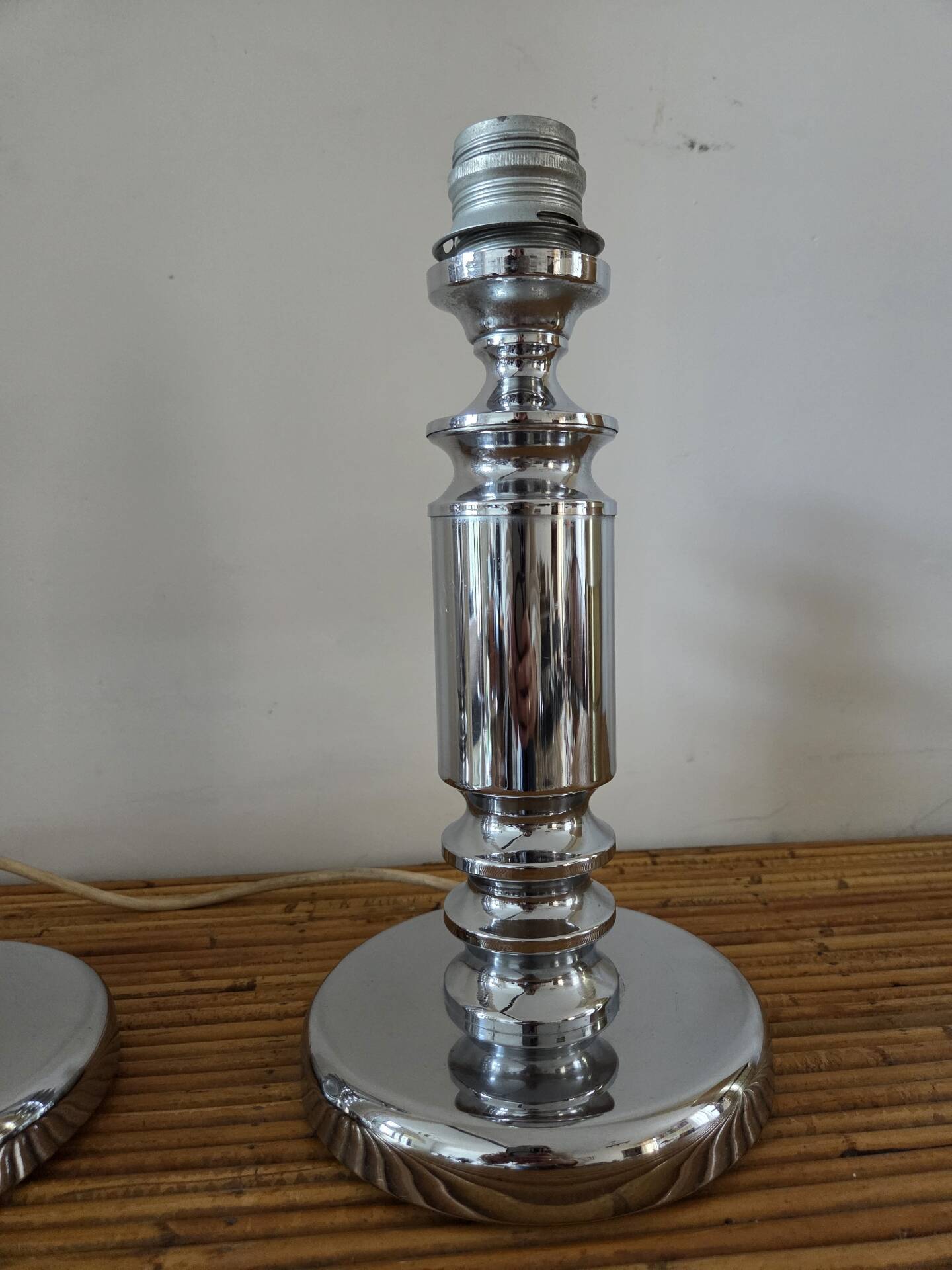 Pair of vintage chrome lamp bases