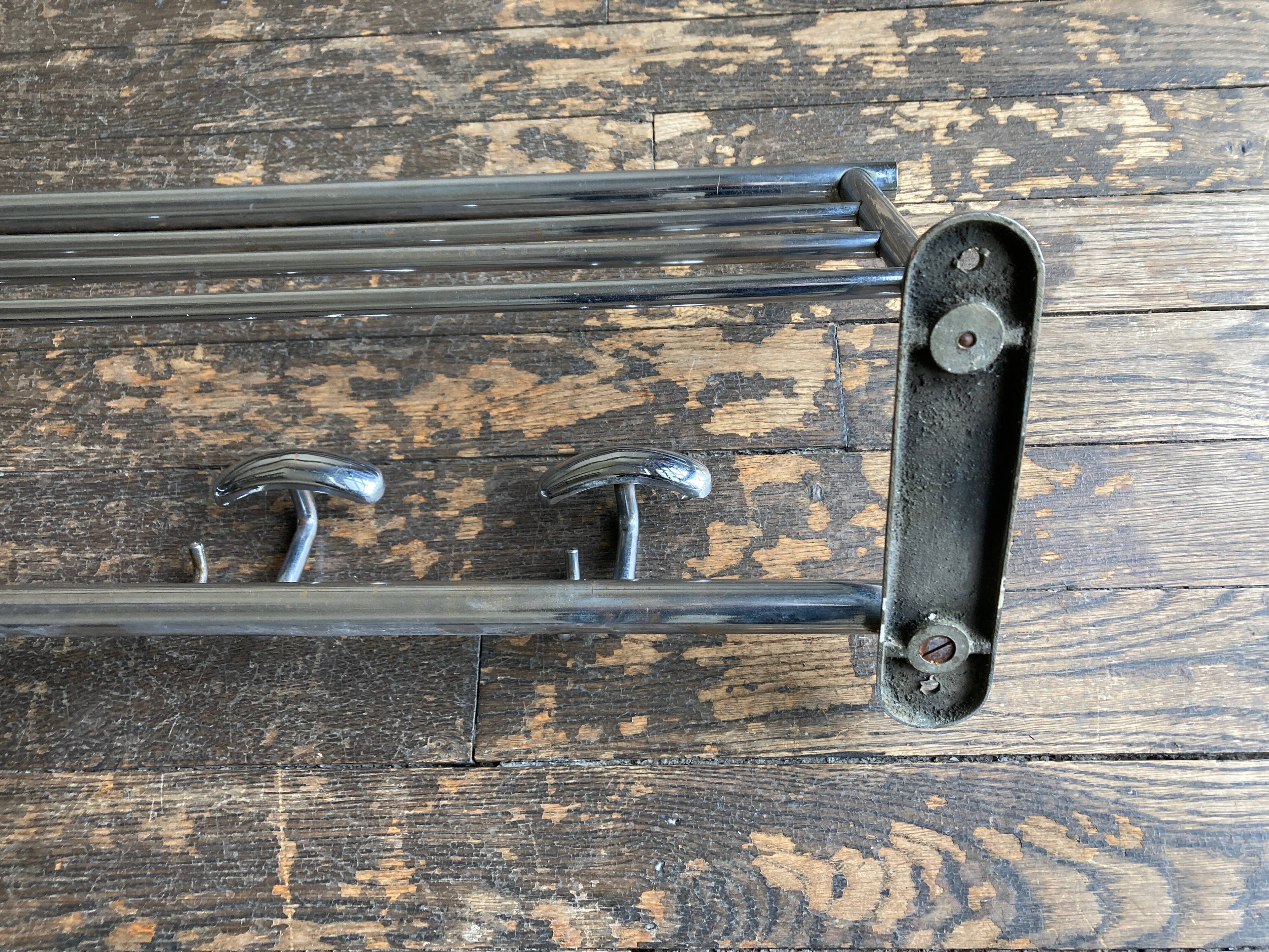 1950s chrome bathroom coat rack with shelf