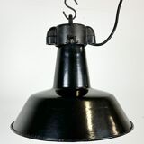 Industrial Black Enamel Factory Lamp with Cast Iron Top, 1960s