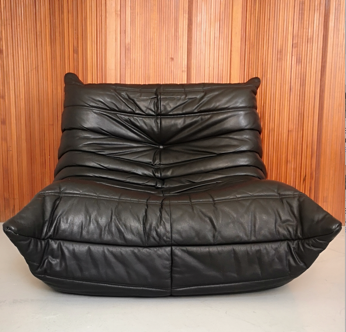 Togo armchair driver by Michel Ducaroy for roset line, black leather edition 1970