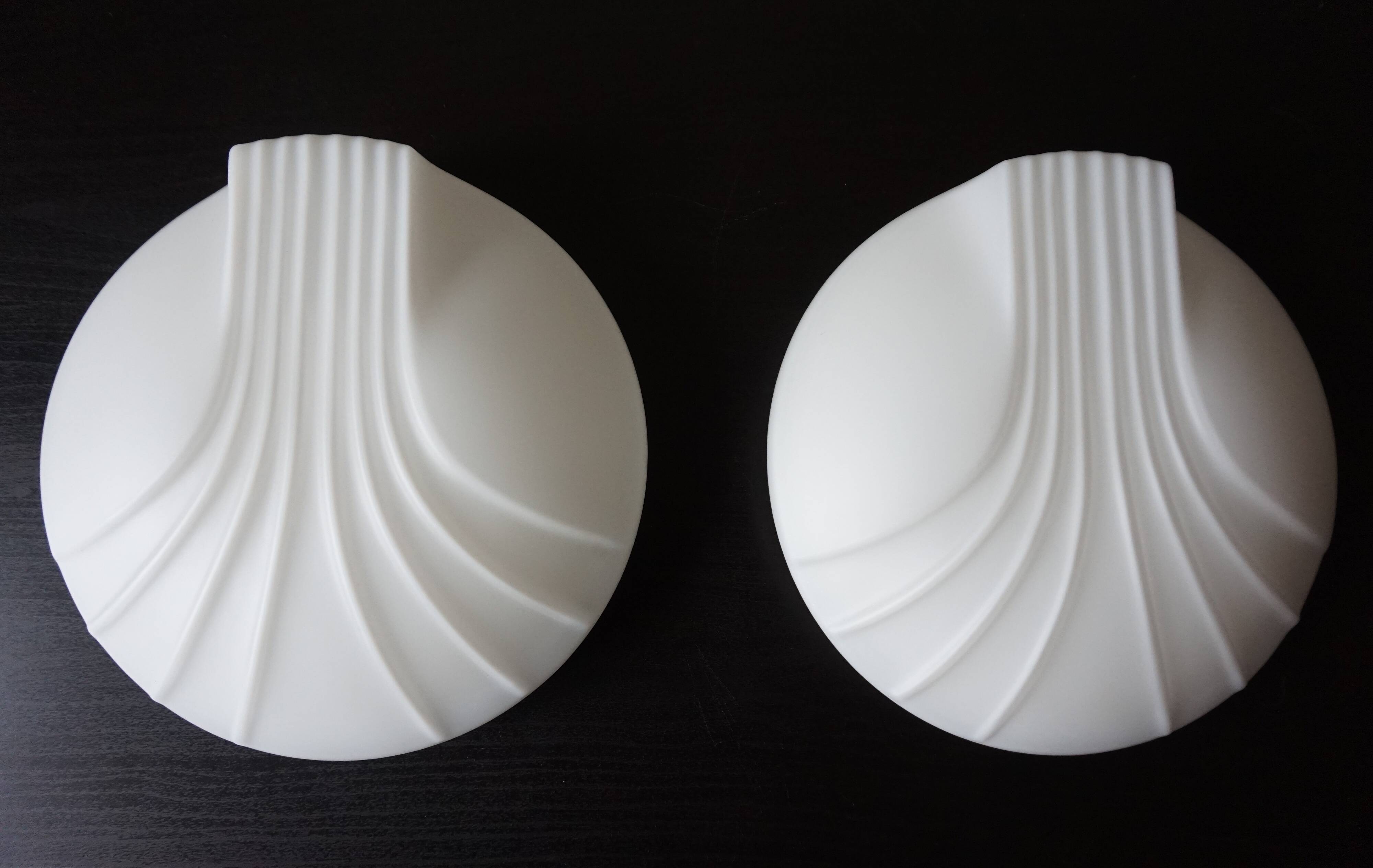 Set of 2 Hillebrand Art Deco shell opal glass wall lamps, 1960