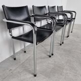 Vintage chrome and leather dining chairs set of 4 - 1980s