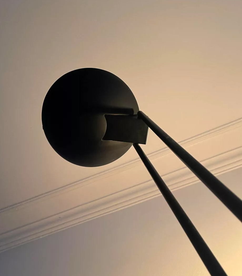 Adjustable modernist floor lamp black lacquered metal Italian 80s