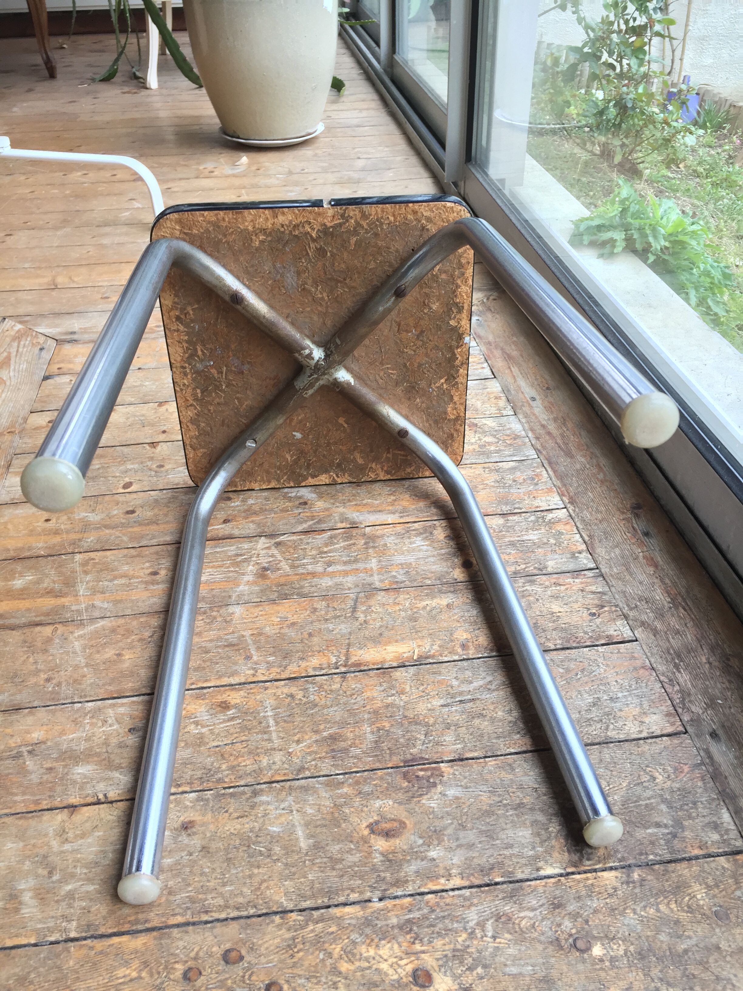 Canary bright yellow formica tabouret