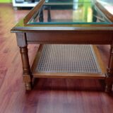 Coffee table in wood, glass and rattan