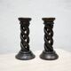 Pair of antique turned wooden candle holders