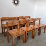 Table set and 8 chairs in solid Scandinavian pine ASKO vintage 80s